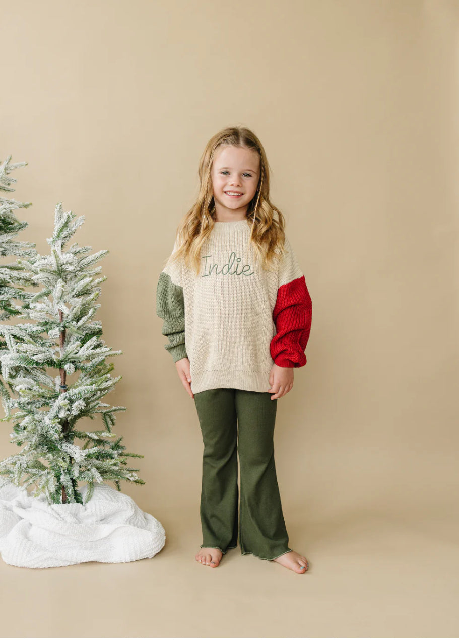 Ribbed Flared Legging- Red or Green