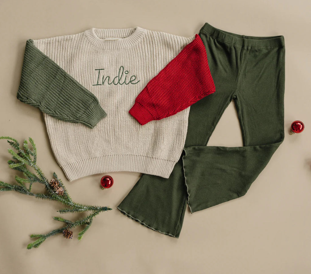 Ribbed Flared Legging- Red or Green