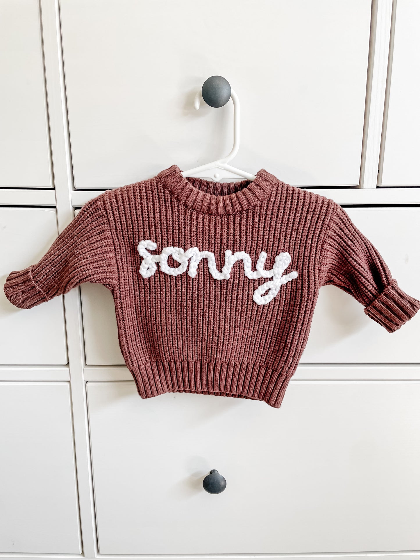 Walnut Knit Sweater - Hand Embroidered