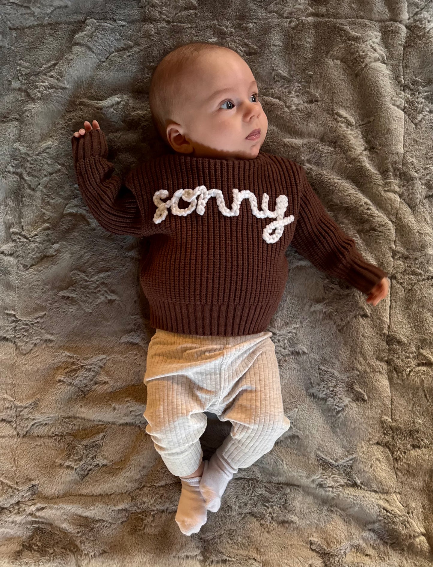 Walnut Knit Sweater - Hand Embroidered