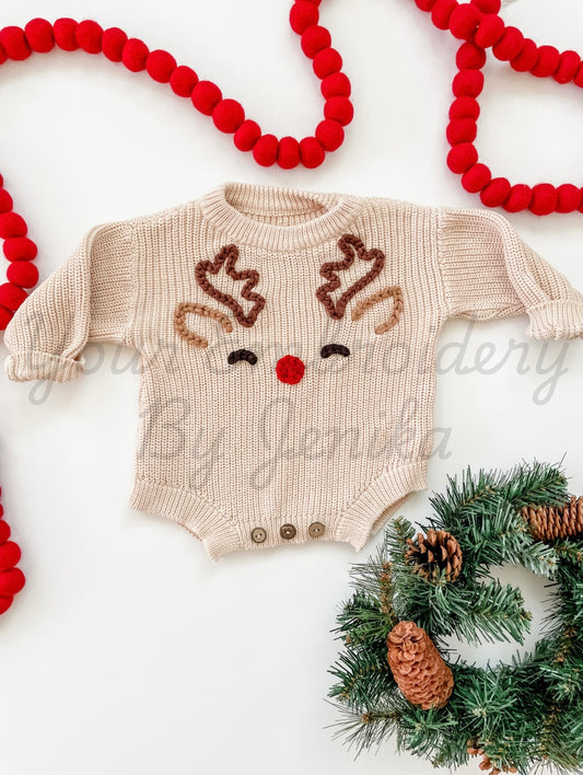 Romper Reindeer Sweater Hand Embroidered