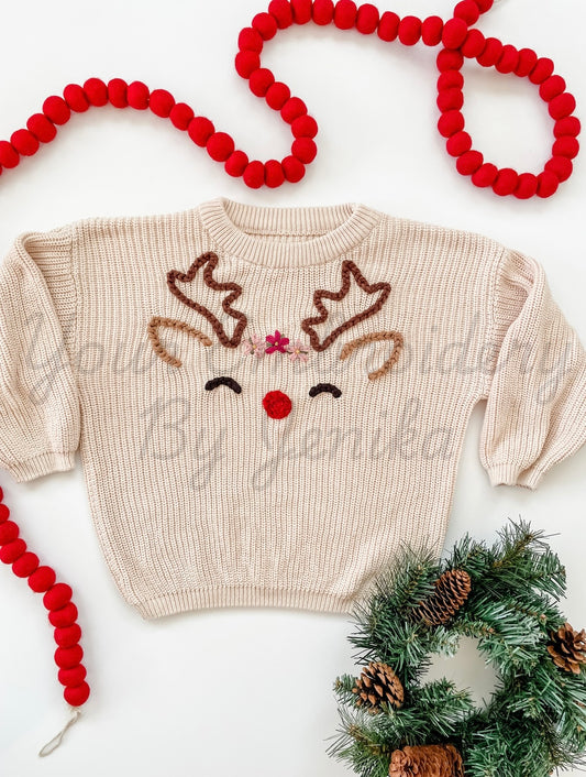 Reindeer Sweater Hand Embroidered