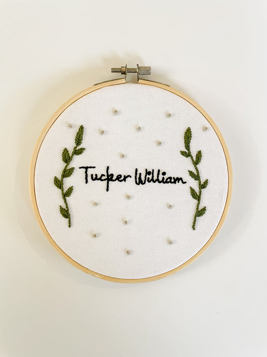 Boys Hand Embroidered Name Hoop