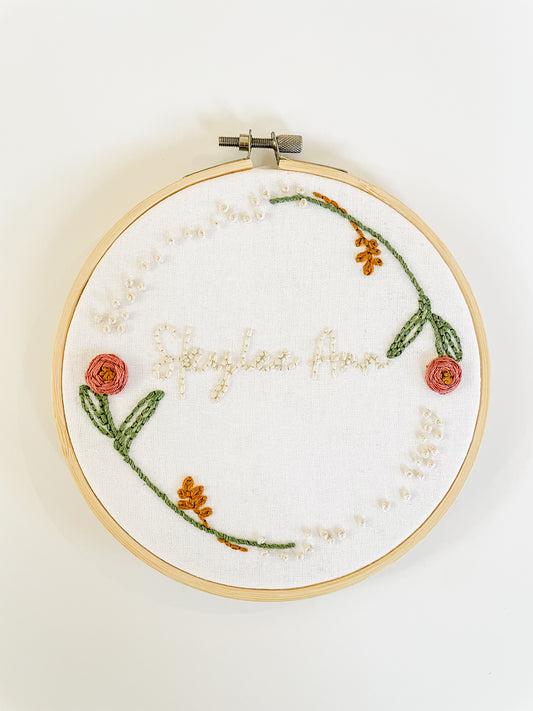 Girls Hand Embroidered Name Hoop