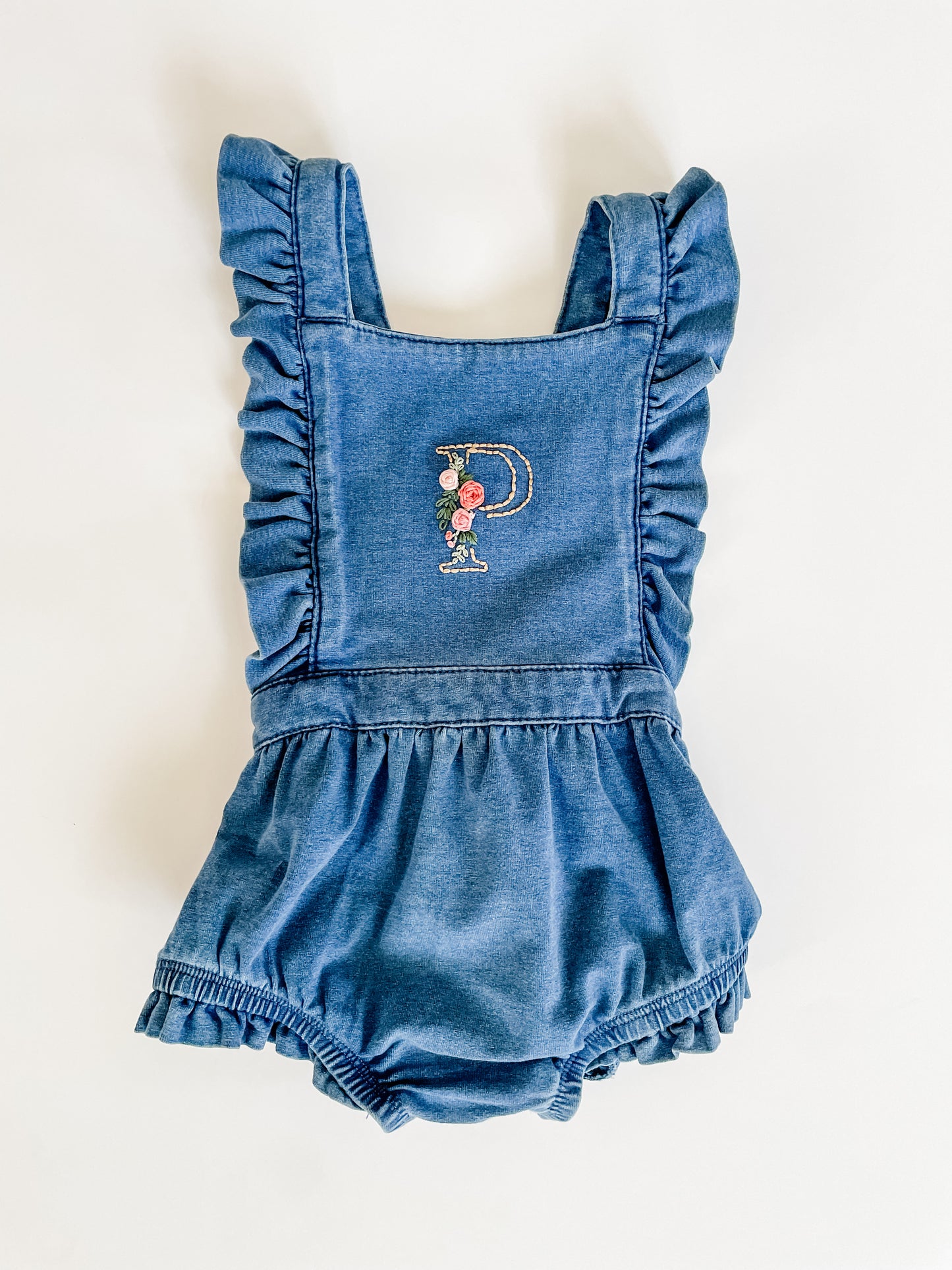 Hand Embroidered Initial Romper