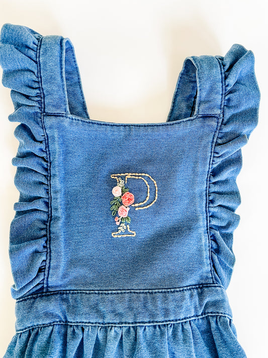 Hand Embroidered Initial Romper